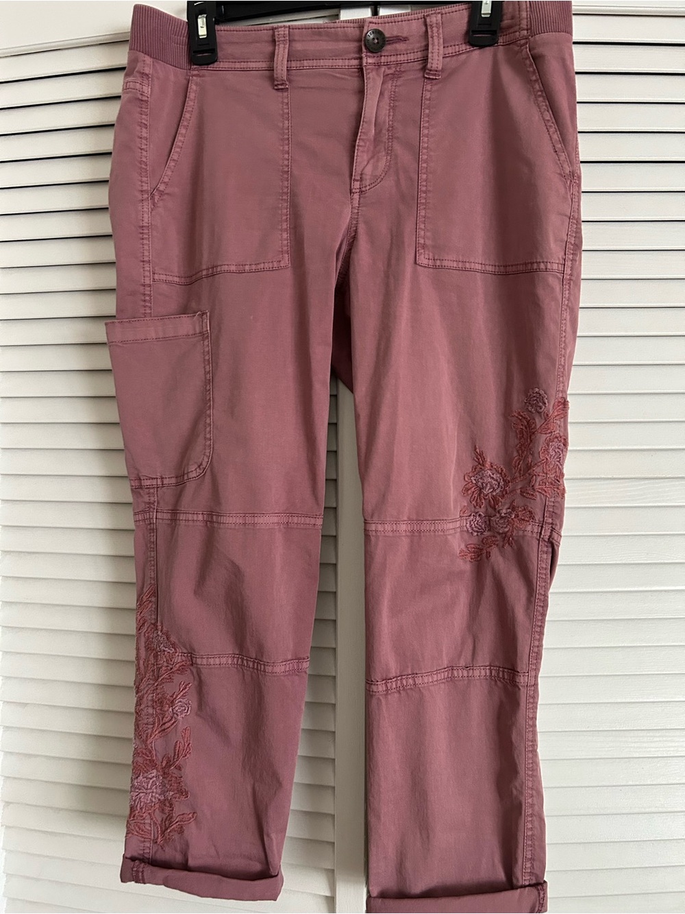 Sonoma Mauve Pink Embroidered Utility Crop Pants-8